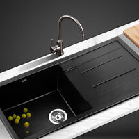 Cefito Stone Kitchen Sink 860X500MM Granite Under/Topmount Basin Bowl Laundry Black DIY Kings Warehouse 