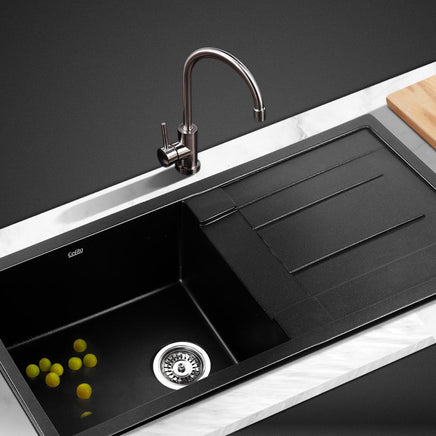 Cefito Stone Kitchen Sink 860X500MM Granite Under/Topmount Basin Bowl Laundry Black DIY Kings Warehouse 