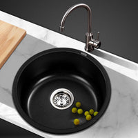 Cefito Stone Kitchen Sink Round 430MM Granite Under/Topmount Basin Bowl Laundry Black DIY Kings Warehouse 