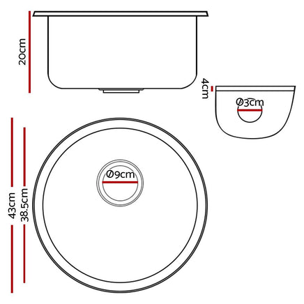 Cefito Stone Kitchen Sink Round 430MM Granite Under/Topmount Basin Bowl Laundry Black DIY Kings Warehouse 