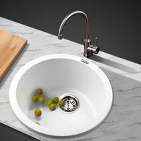 Cefito Stone Kitchen Sink Round 430MM Granite Under/Topmount Basin Bowl Laundry White Bathroom Accessories Kings Warehouse 
