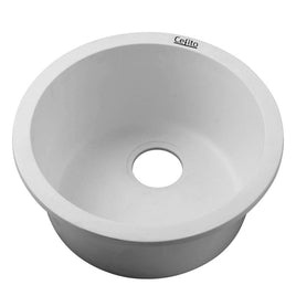 Cefito Stone Kitchen Sink Round 430MM Granite Under/Topmount Basin Bowl Laundry White Bathroom Accessories Kings Warehouse