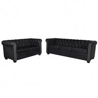 Chesterfield 2-Seater and 3-Seater Artificial Leather Black Kings Warehouse 