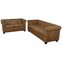 Chesterfield 2-Seater and 3-Seater Sofa Set Brown Kings Warehouse 