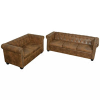 Chesterfield 2-Seater and 3-Seater Sofa Set Brown Kings Warehouse 