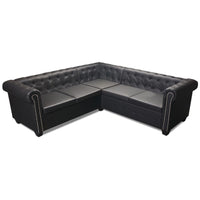 Chesterfield Corner Sofa 5-Seater Artificial Leather Black Kings Warehouse 