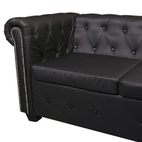 Chesterfield Corner Sofa 5-Seater Artificial Leather Black Kings Warehouse 