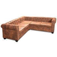 Chesterfield Corner Sofa 5-Seater Artificial Leather Brown Kings Warehouse 