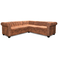 Chesterfield Corner Sofa 5-Seater Artificial Leather Brown Kings Warehouse 