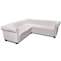 Chesterfield Corner Sofa 5-Seater Artificial Leather White Kings Warehouse 