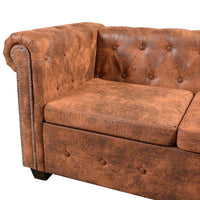 Chesterfield Corner Sofa 6-Seater Artificial Leather Brown Kings Warehouse 