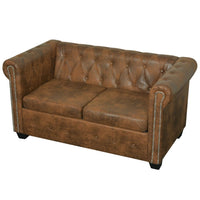 Chesterfield Sofa 2-Seater Artificial Leather Brown Kings Warehouse 