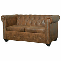 Chesterfield Sofa 2-Seater Artificial Leather Brown Kings Warehouse 