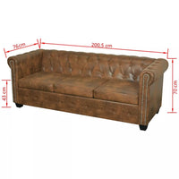 Chesterfield Sofa 3-Seater Artificial Leather Brown Kings Warehouse 
