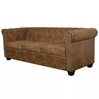 Chesterfield Sofa 3-Seater Artificial Leather Brown Kings Warehouse 