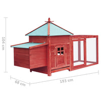 Chicken Coop with Nest Box Red 193x68x104 cm Solid Firwood Kings Warehouse 