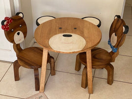 Children's furniture Set Bear Table and 2 Chairs -natural wood handmade and solid build KingsWarehouse