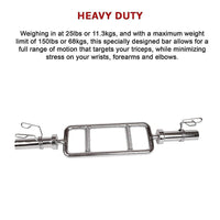 Chrome Olympic Tricep Bar Barbell Heavy Duty with Spring Collars Kings Warehouse 