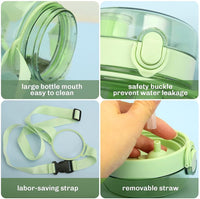 Clear Large Water Bottle Water Jug with Adjustable Shoulder Strap - Green Kings Warehouse 