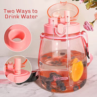 Clear Large Water Bottle Water Jug with Adjustable Shoulder Strap - Pink Kings Warehouse 