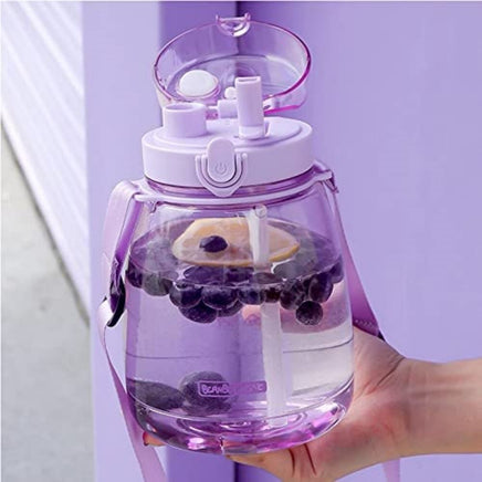 Clear Large Water Bottle Water Jug with Adjustable Shoulder Strap - Purple Kings Warehouse 