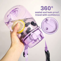 Clear Large Water Bottle Water Jug with Adjustable Shoulder Strap - Purple Kings Warehouse 