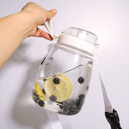 Clear Large Water Bottle Water Jug with Adjustable Shoulder Strap - White Kings Warehouse 