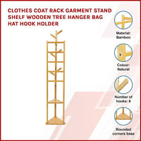 Clothes Coat Rack Garment Stand Shelf Wooden Tree Hanger Bag Hat Hook Holder Storage Supplies Kings Warehouse 