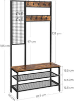 Coat Rack Stand Industrial Style with Grid Wall and Shoe storage 185 cm Tall Rustic Brown Storage Supplies Kings Warehouse 