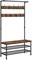 Coat Rack Stand with 9 Hooks and Shoe Rack with Industrial Style Sturdy Steel Frame Storage Supplies Kings Warehouse 