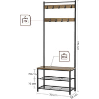 Coat Stand with Shoe Racks Walnut Brown/Black HSR041B41 Kings Warehouse 