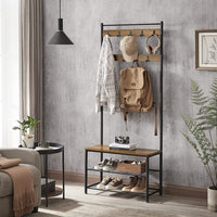 Coat Stand with Shoe Racks Walnut Brown/Black HSR041B41 Kings Warehouse 