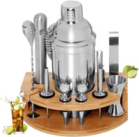 Cocktail Shaker Set Bartender Kit with Bamboo frame and 12 Pieces Stainless Steel Bar Tool Set Kings Warehouse 