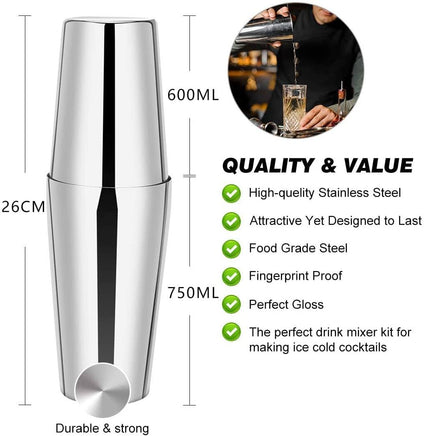 Cocktail Shaker Set Boston 23-Piece Stainless Steel and Professional Bar Tools for Drink Mixing Appliances Supplies Kings Warehouse 