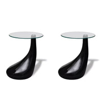 Coffee Table 2 pcs with Round Glass Top High Gloss Black Kings Warehouse 