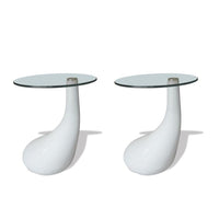 Coffee Table 2 pcs with Round Glass Top High Gloss White Kings Warehouse 