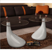 Coffee Table 2 pcs with Round Glass Top High Gloss White Kings Warehouse 