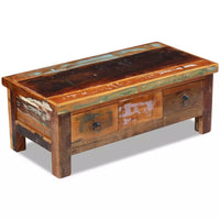 Coffee Table Drawers Solid Reclaimed Wood 90x45x35 cm Kings Warehouse 