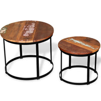 Coffee Table Set 2 Pieces Solid Reclaimed Wood Round 40/50cm Kings Warehouse 