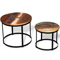 Coffee Table Set 2 Pieces Solid Reclaimed Wood Round 40/50cm Kings Warehouse 