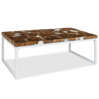 Coffee Table Teak Resin 110x60x40 cm White and Brown Kings Warehouse 