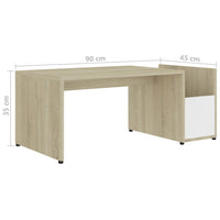 Coffee Table White and Sonoma Oak 90x45x35 cm Living room Kings Warehouse 