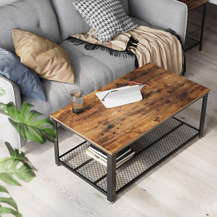 Coffee Table with Metal Frame Storage Shelf Rustic Brown living room Kings Warehouse 
