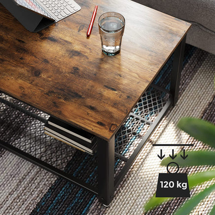 Coffee Table with Metal Frame Storage Shelf Rustic Brown living room Kings Warehouse 