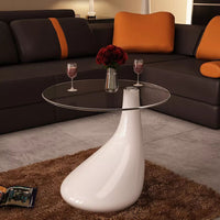 Coffee Table with Round Glass Top High Gloss White Kings Warehouse 