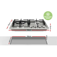 Comfee 60cm Gas Cooktop Stainless Steel 4 Burners Kitchen Stove Cook Top NG LPG Appliances Supplies Kings Warehouse 