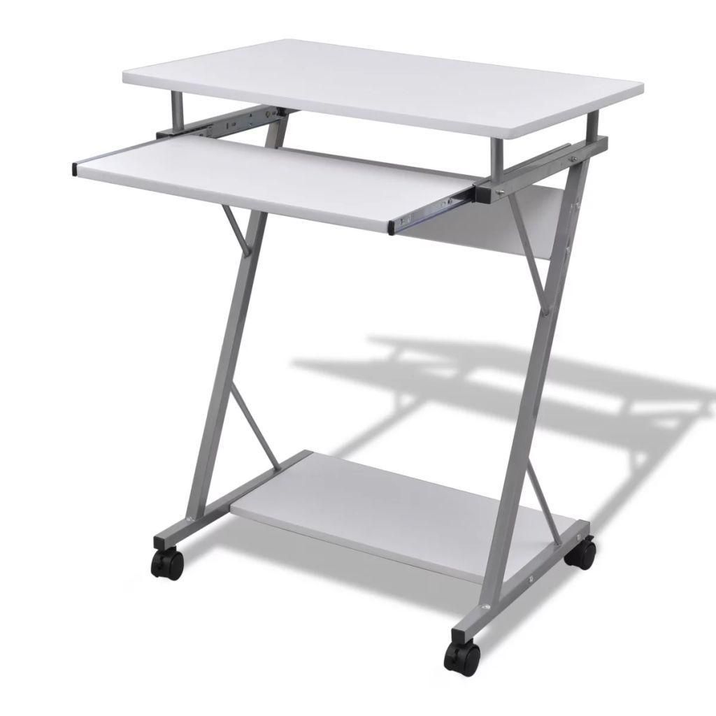Computer Desk Pull Out Tray White Furniture Office Student Table Kings Warehouse 
