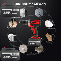 Cordless Drill w/2 Battery Heavy Duty Impact Driver Kit Brushless Hammer Set 88V Kings Warehouse 