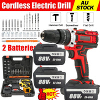 Cordless Drill w/2 Battery Heavy Duty Impact Driver Kit Brushless Hammer Set 88V Kings Warehouse 