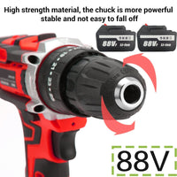 Cordless Drill w/2 Battery Heavy Duty Impact Driver Kit Brushless Hammer Set 88V Kings Warehouse 